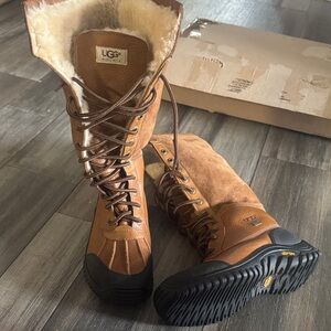 UGG Tan Leather Lace-Up Boots